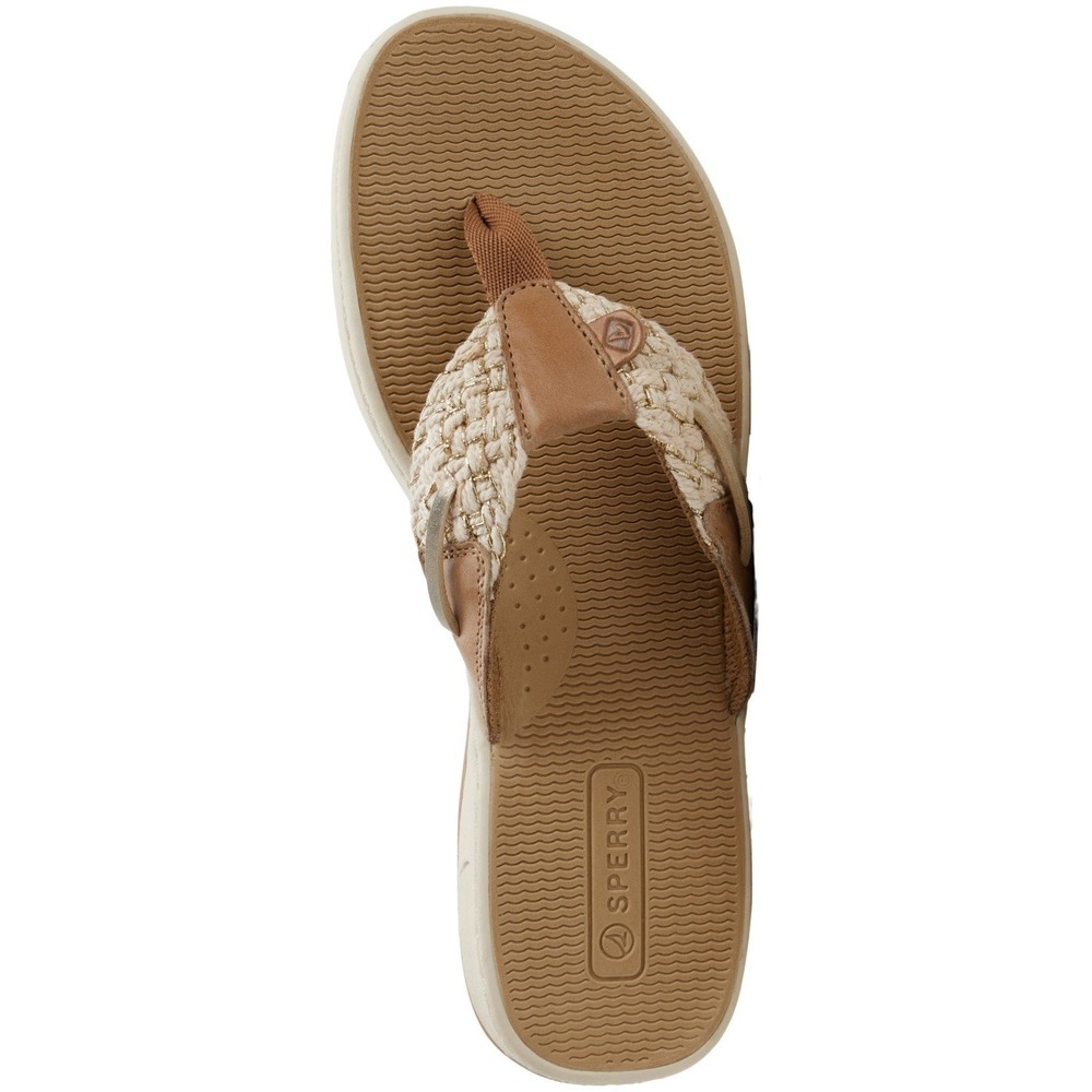 Sperry Top-Sider Parrotfish Women's Sandal Beige Leather Woven Flip Flop Size 8 - Picture 2 of 5